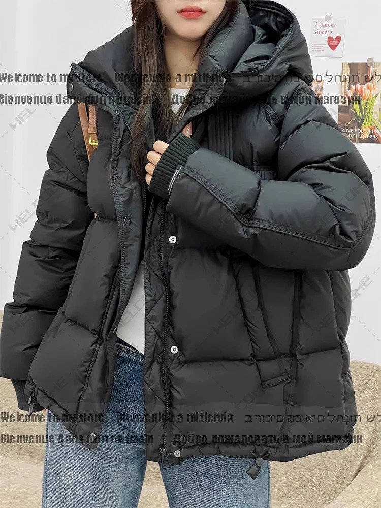 winter womens hooded inflatable jacket 90% white duck thick short jacket womens casual jacket 241023