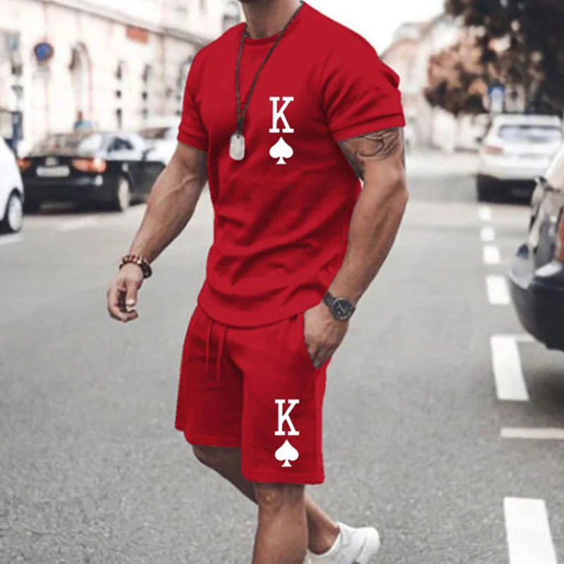summer mens solid color short sleeved T-shirt 2-piece set ultra-fine casual suit mens clothing 241024