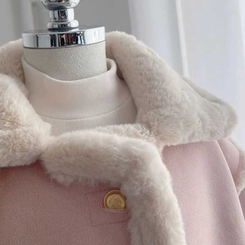 Baby girl princess cotton pad fur leather jacket baby and toddler winter patch work clothes thick warm coat baby clothing 18M-12Y W241023