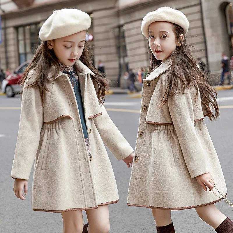 Fashion Winter Girls Wool Coat 2023 New Thick Warm Coat Childrens Clothing Windproof Wool Jacket Teen Girls Long Coat W241023