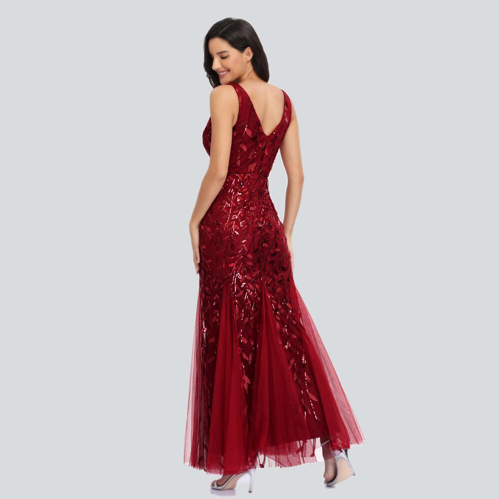 2023 JINZUO Sleeveless V-neck Tulle Sequins tail Dresses V-back Mermaid Party Prom Gowns Plus dresses woman party night