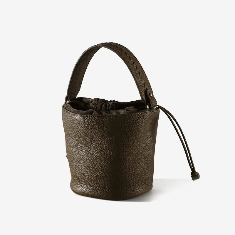 100% Genuine Leather Women Mini Bucket Bags High Quality Female Drawstring Tote Bag Soft Cowhide Simple Shoulder Crossbody 241021