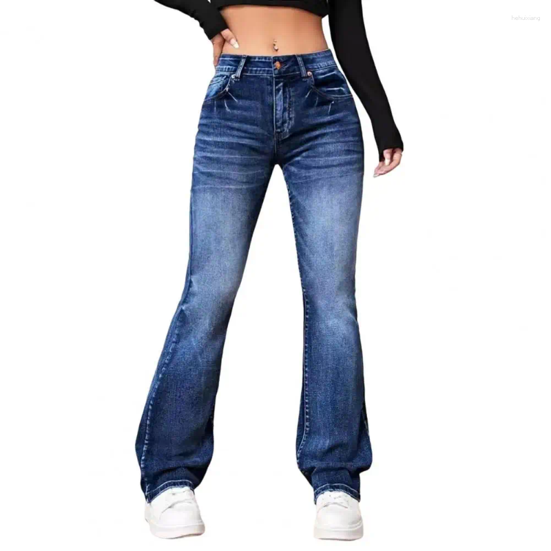 Women's Jeans: High-Waisted, Flared Hem, Gradient Color, Multi-Pockets, Button Zipper, Streetwear