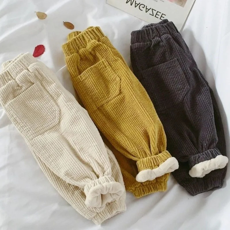 Winter Baby Trouser Boys and Girls Corduroy Warm Pants with Velvet Thickened Retro Casual Childrens Clothing Lantern Pants 241024