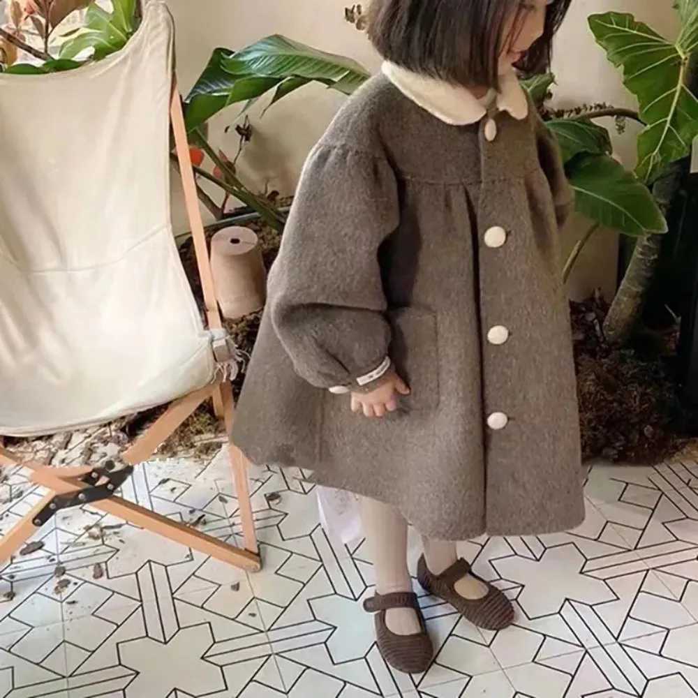 Baby girl wool coat autumn winter Korean version childrens doll collar medium long coat W241023