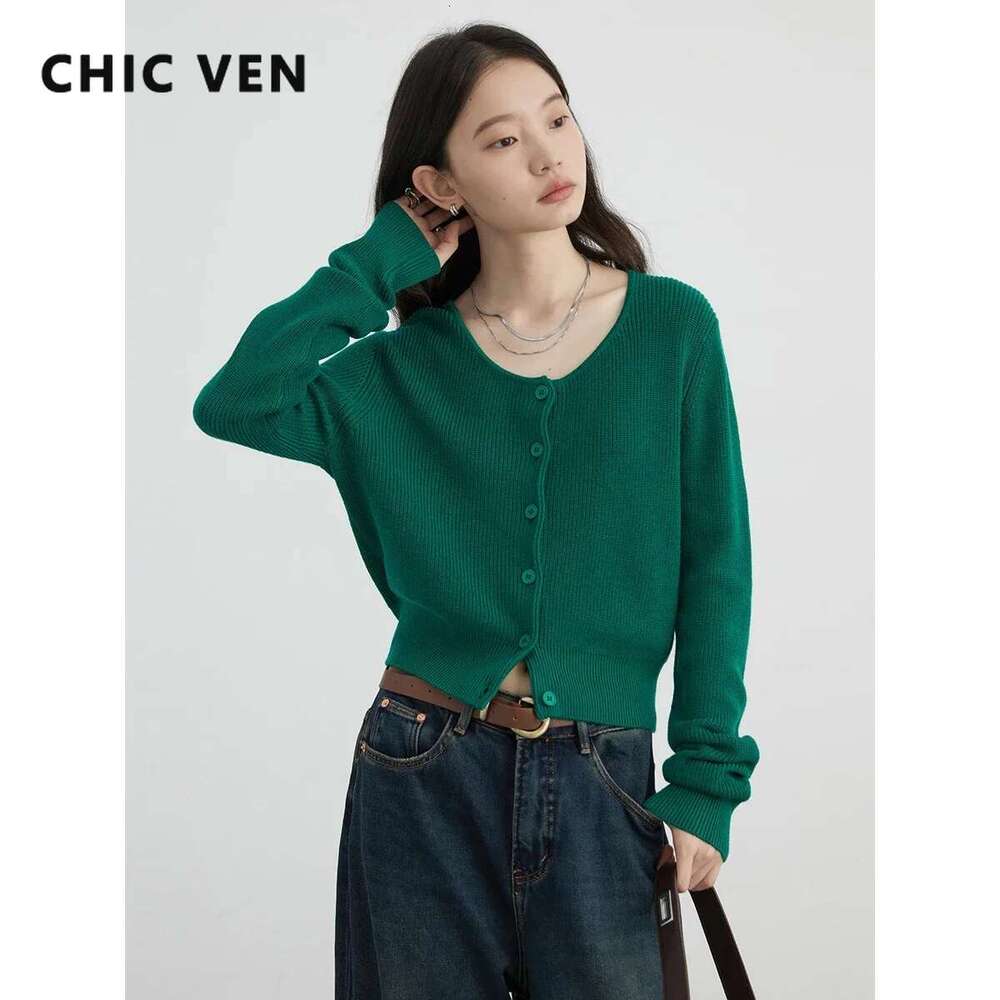 CHIC VEN Women Cardigan Solid Loose Korean Round Neck Knitted Sweaters Single Breasted Female Jumpers Spring Autumn 2024