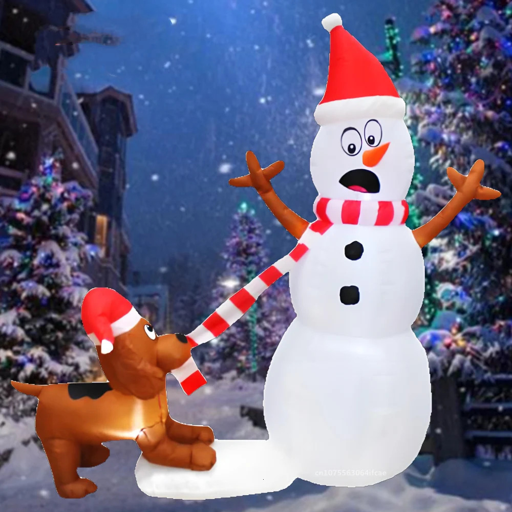 1.1M Christmas inflatable dog bite snowman scarf with built-in LED lights for party decoration outdoor courtyard lawn garden decoration 241024