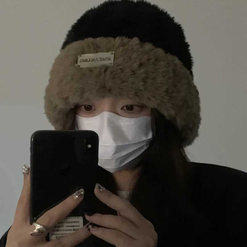 2024 Fashion Rabbit Leather Y2k Beanies Gentle Soft Fluffy Angora Winter Knitted Hat Fem Plush Windproof Hat Sklies Hat X241023