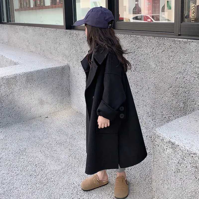 Teenage girls cotton padded thick wool coat childrens cute winter long coat fashionable 2-12 pieces of clothing for teenage girls S44 W241023