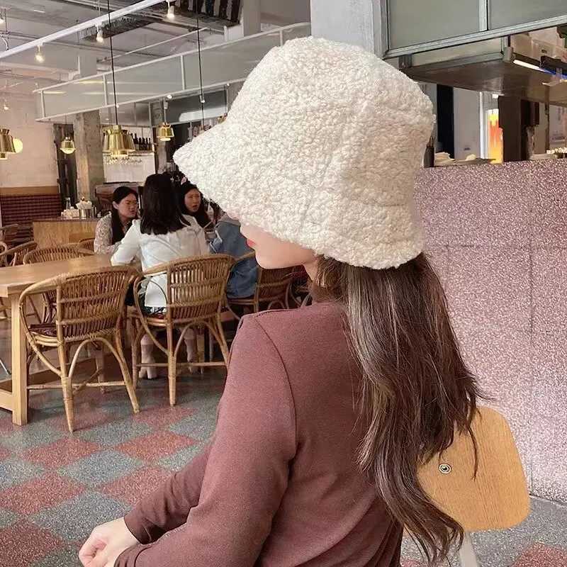 Unisex Harajuku bucket hat solid mens fisherman hat autumn winter cashmere outdoor warm Panama hat X241023