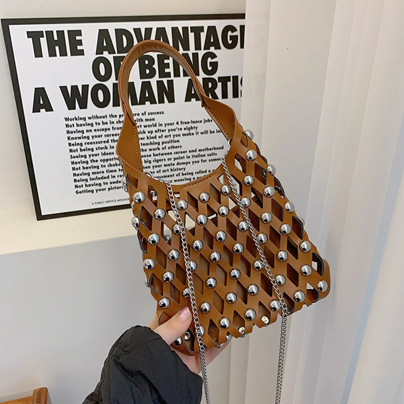 2 Pcsset Rivet n Bucket Crossbody Shoulder Bag Punk Style Pu Leather Handbag And Purse Black Brown bolsa feminina 241021