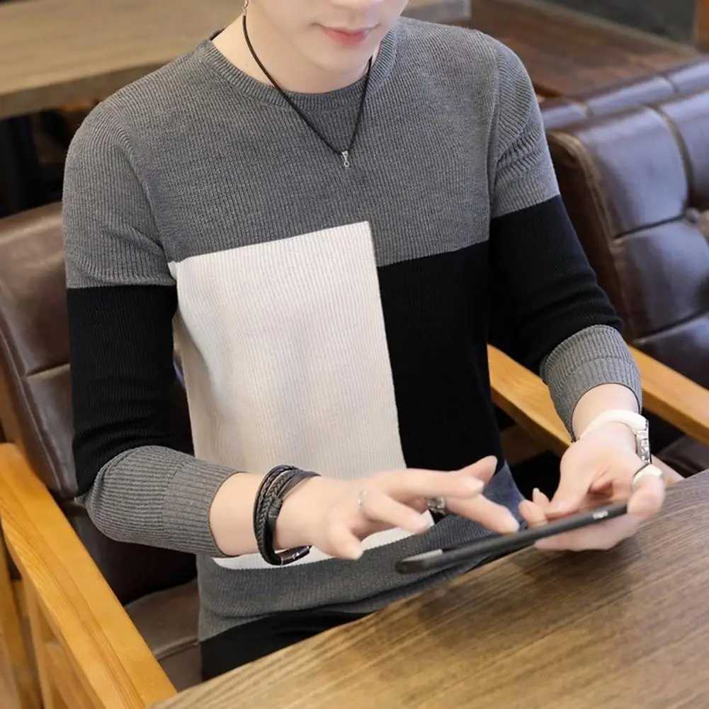 Lightweight Sweater Men Winter Sweater Stylish Colorblock Mens Sweater Knitted Slim Fit Soft Warm Pullover for Fall/winter LX241024