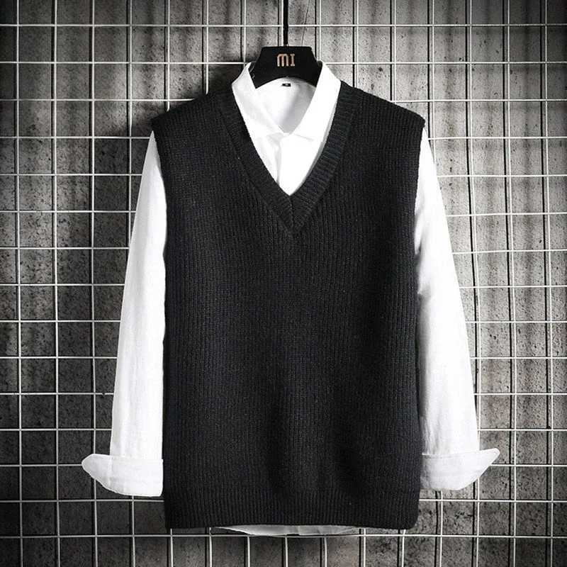 Man Clothes Waistcoat V Neck Vest Knitted Sweaters for Men Business Black Sleeveless Japanese Harajuku Fashion S Cheap Street A LX241024