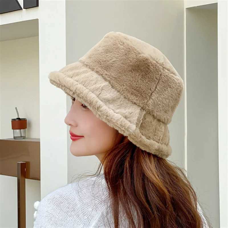 Warm Thick Hat Autumn Winter Bucket Hat Cool Panama Womens Cashmere Outdoor Solid Color Fishermans Sunshade Hat Neutral Edition X241023