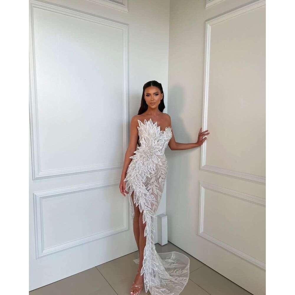 Sparkly Mermaid Evening Sleeveless V Neck Sequins Sexy Appliques Pearls 3D Lace Dias Beads Prom Dresses Custom Made