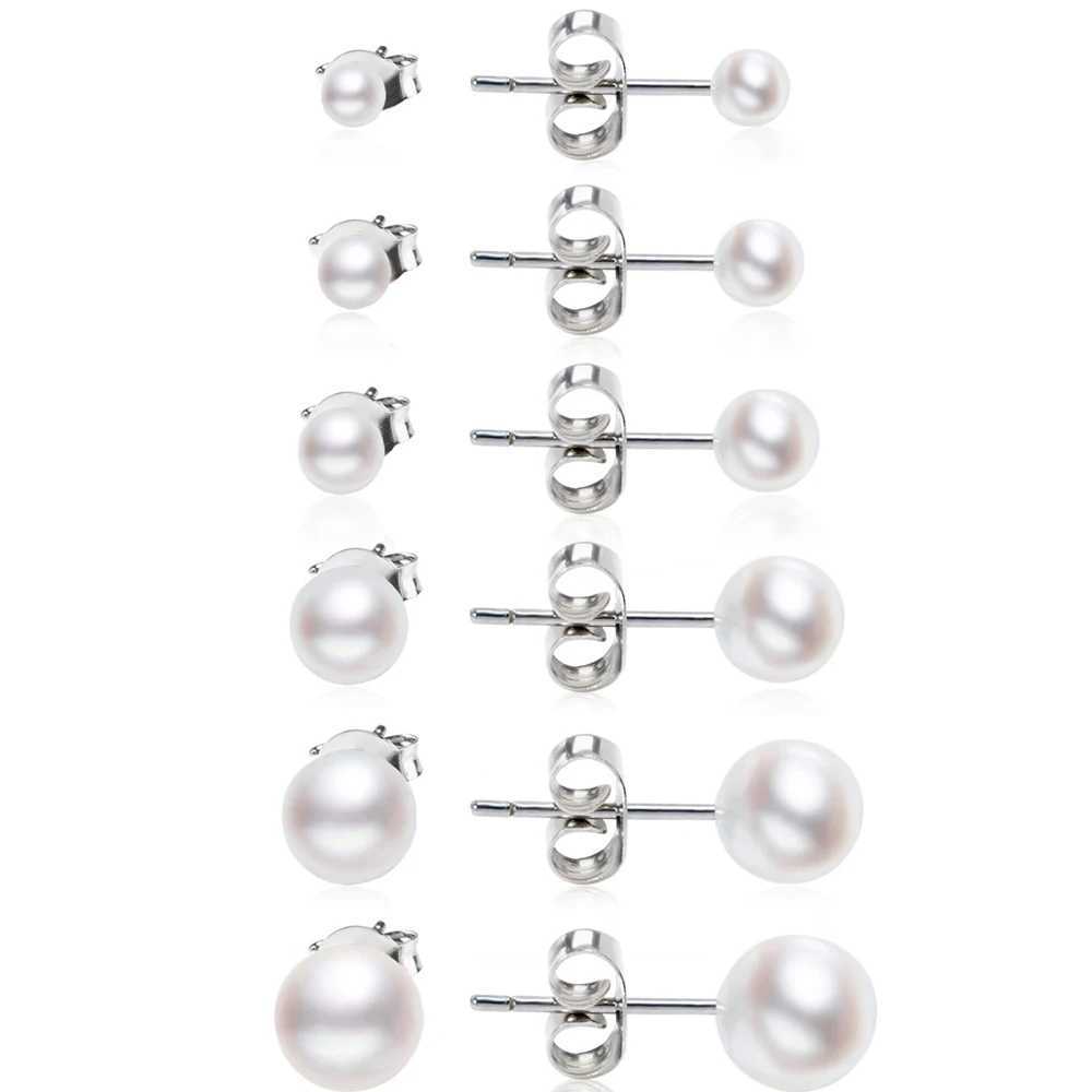 6 pairs of hypoallergenic stainless steel small ball pearl earrings set suitable for women 3-8MM W241023