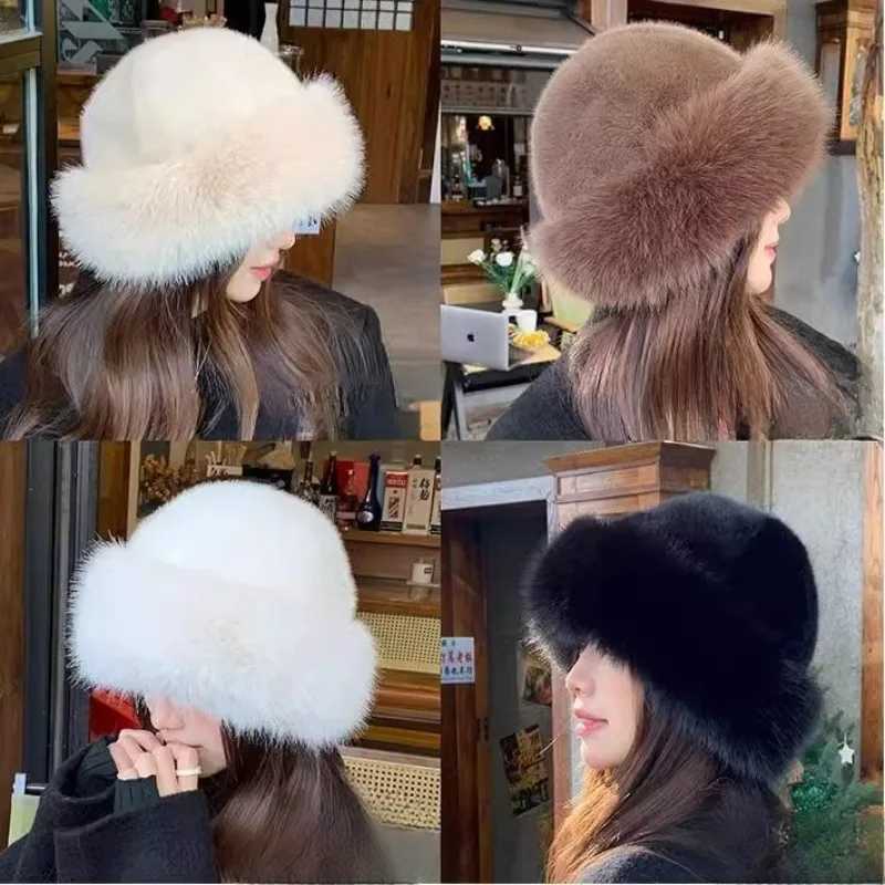 Winter plush fishermans hat used for warm and fluffy fur ear protection windproof and warm equipment fashionable Fem Panama Basin hat X2410231