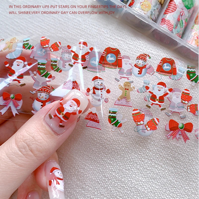Christmas nail art transfer foil 30 rolls 4 * 100cm slider packaging Santa Claus handmade decoration DIY nail paper stickers 241024