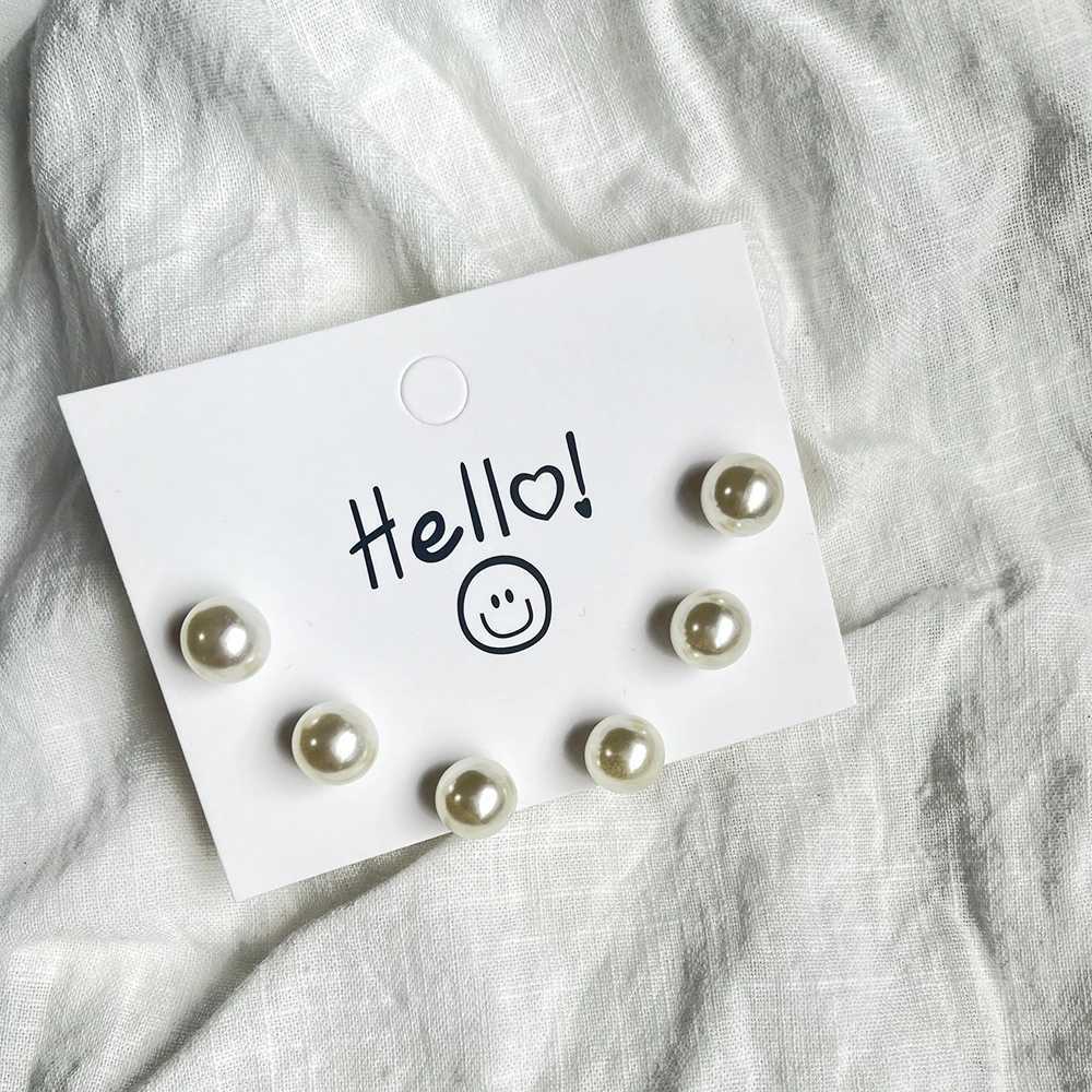 Trendy Cute Simple 3Pair/set 10mm Silver Gold Plated Bead Pearl Stud Earring Set For Women Girl Wedding Jewelry Accessory GiftsX241023