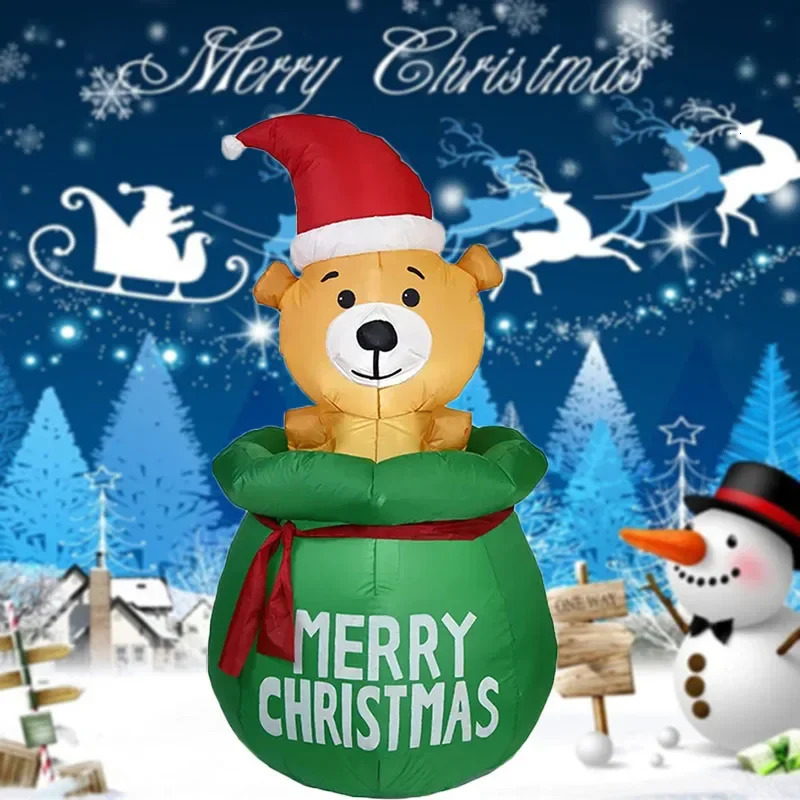 1.5M Christmas decoration inflatable bear built-in LED used for decorating indoor and outdoor courtyard props for Christmas parties 241024