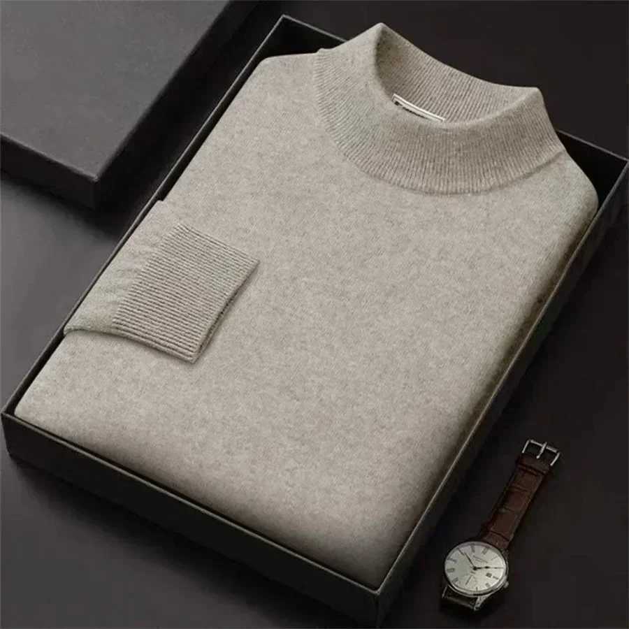 Luxury Brand Mens Mock Collar 100% Pure Woolen Sweater Tops Autumn Winter Cashmere Sweater Pullover Male Warm Knitwear Sweater LX241024