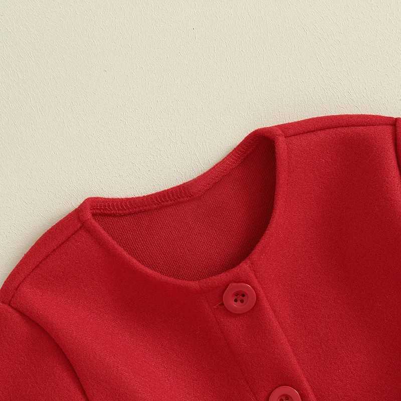 Yccutest Preschool Girls Christmas Wool Dress Coat with Cloak 2PCS Red Button Jacket Long Coat Autumn/Winter Coat W241023