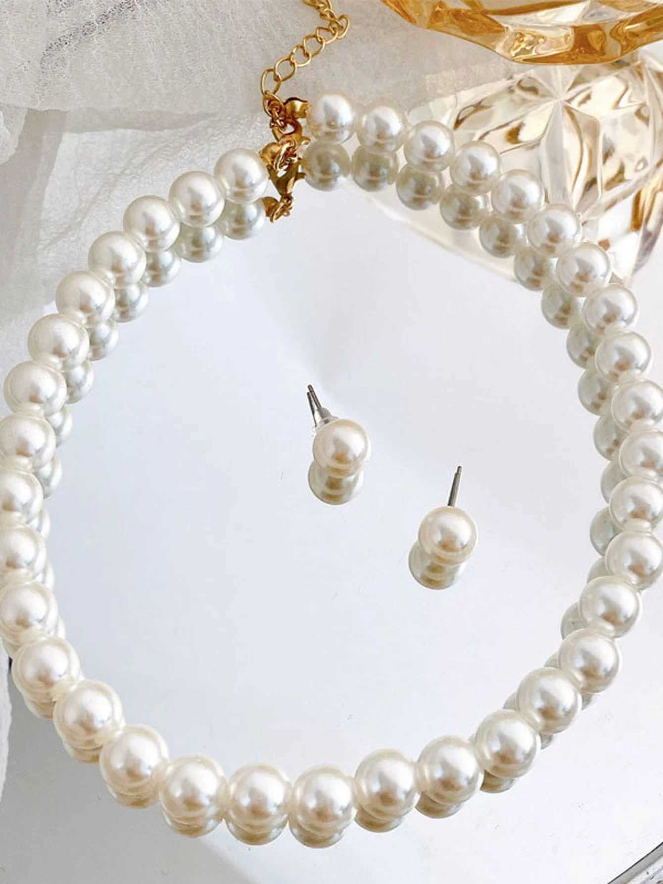 3 pieces of womens warm pearl earrings necklace jewelry set wedding banquet holiday gifts W241023