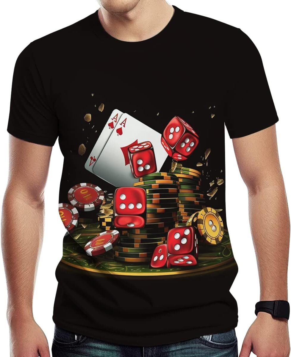 Mens T shirt Casino Chips and Poker Print T-Shirts Casual Novelty Top for Casual tops summer clothes breathable