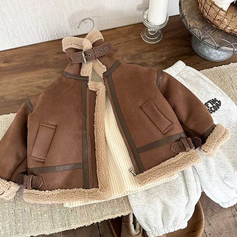 Boys suede jacket autumn and winter wool thick zipper jacket motorcycle childrens cashmere casual jacket W241023
