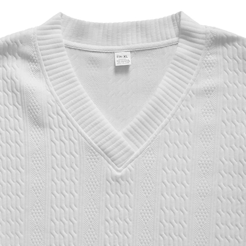 Summer Jacquard Plain V-neck Long sleeved T-shirt Large Mens Solid Color Loose Casual Long sleeved Set 241024