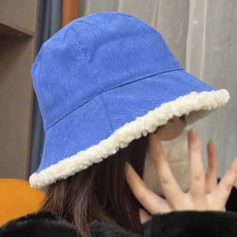 Warm Panama hat fluffy ladies coral fleece Ramsworth outdoor fisherman hat warm girls bilateral bucket hat X241023