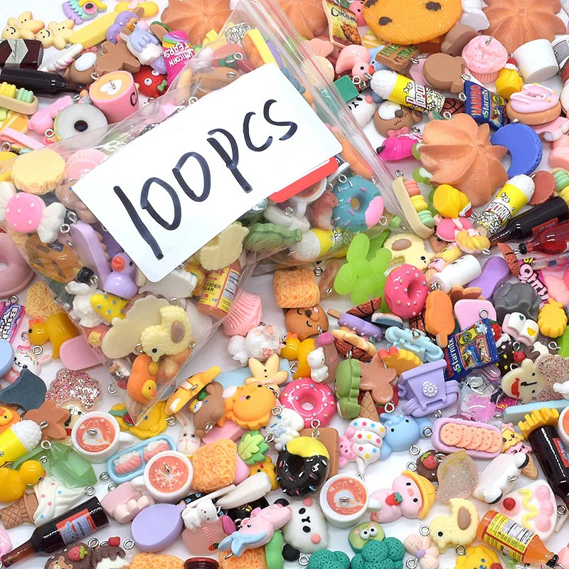 100200300pcs Random Mix Animal Food Resin Charms Bulk Wholesale Coffee Cup Bottle Charm For Earring Phone Chain Diy Jewelry 241023