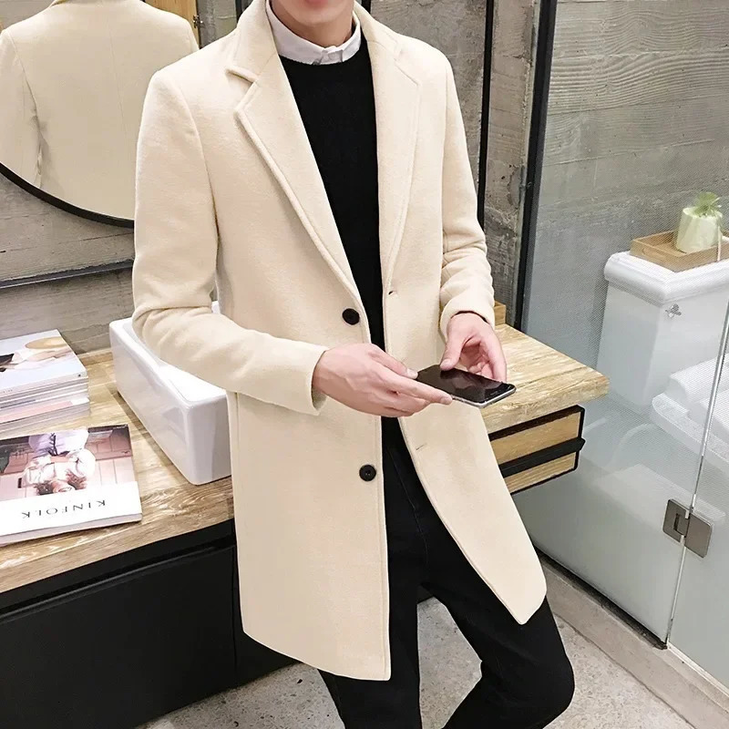 Mens long cotton jacket for spring and autumn wool blend solid color ultra-thin casual business fashion mens clothing ultra-thin windproof jacket 2410