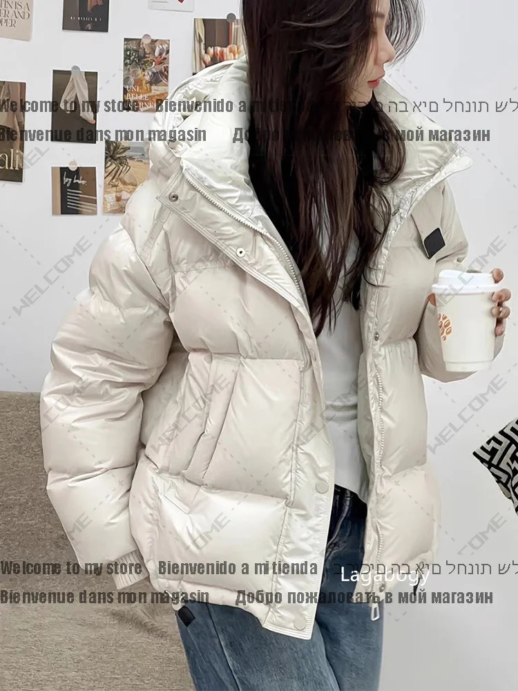 winter womens hooded inflatable jacket 90% white duck thick short jacket womens casual jacket 241023