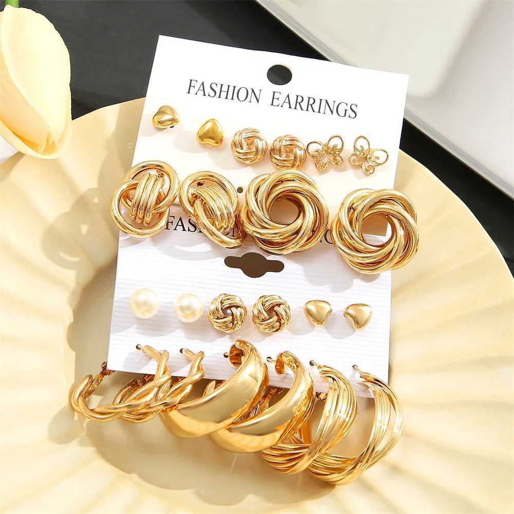11 pairs of A set fashionable zinc alloy artificial pearl rotating geometric decorative earrings for womens daily decoration W241023