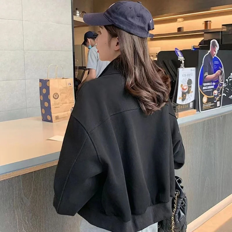 Y2K Womens Autumn Plush Thick Baseball Jacket Long Sleeve Sports Zipper Warm Jacket Short Stand Collar Ultra Thin Jacket 241024