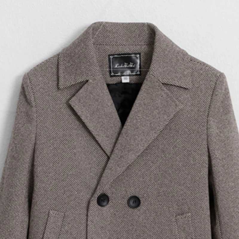 Mens wool coat jacket windproof jacket 2024 gray warm thick autumn winter cotton Christmas gift childrens clothing W241023