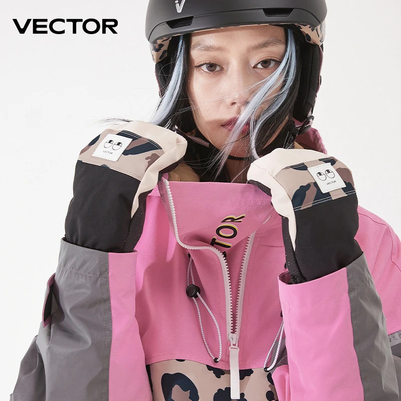 VECTOR Women Professional Five Finger Ski Gloves Ultralight Thicken Warm Winter Fleece Mitten Waterproof Snowboard 241024