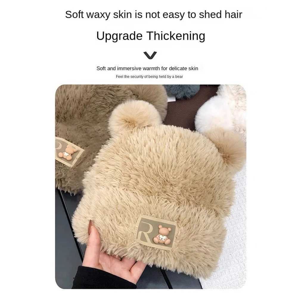 New ear protection plush hat plush cute bear bean hat wool warm hat X241023