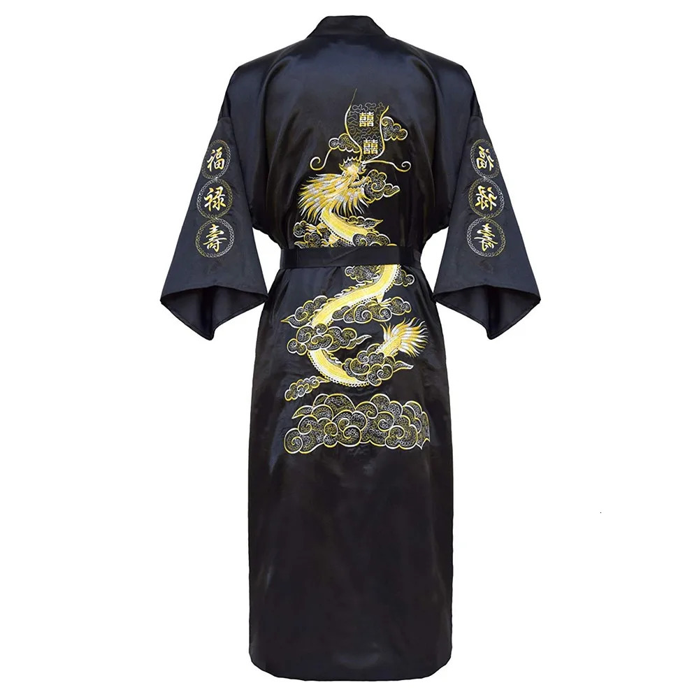 Kimono Bathrobe Dress Home Clothing PLUS Size 3XL Chinese Mens Embroidered Dragon Robe Traditional Mens Sleepwear Loose Sleepwear 241023