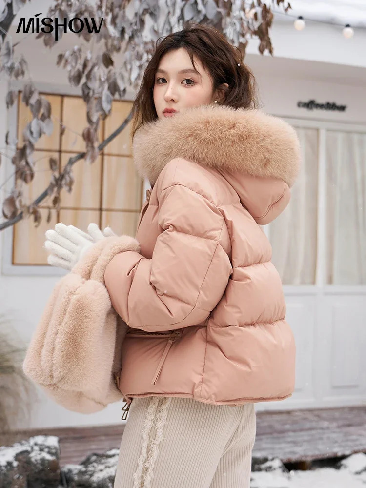 MISHOW Womens Winter Fur Collar Down Jacket Fashion Loose High Quality Hooded Short Coat Zipper Jacket MXC55Y0020 241023