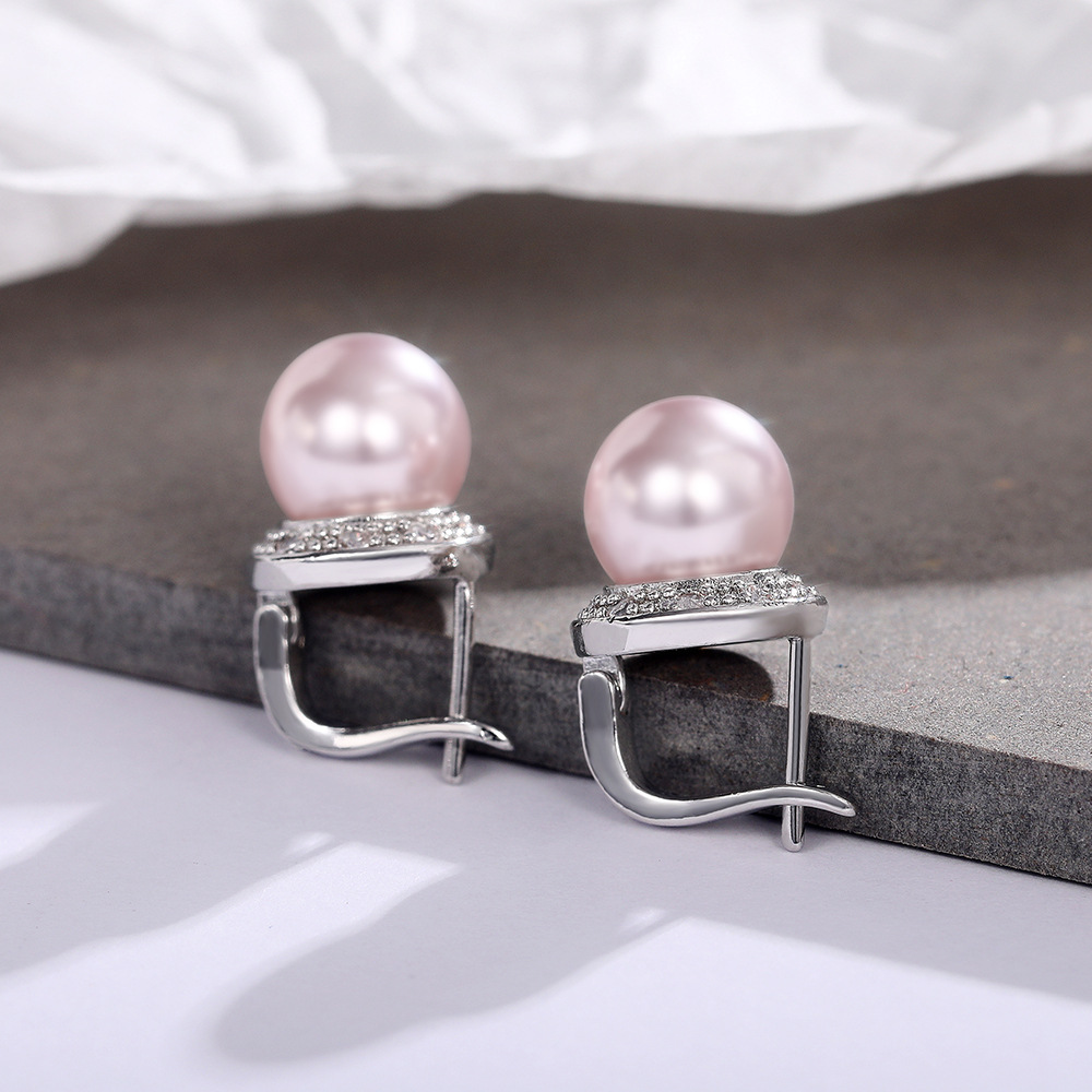 Simple Fashion Round Zircon Pearl Stud Earrings Women 925 Sterling Silver Earrings Classic Princess Crystal Stud Luxury Jewelry Exquisite Gift