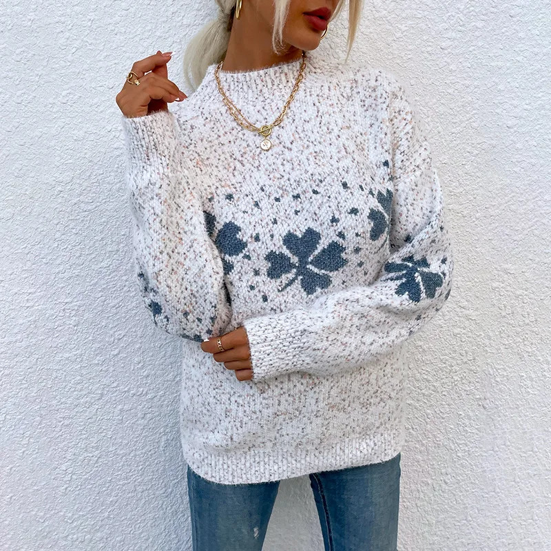 Autumn/Winter European Women and American Casual Women Half Turtle Neck Snowflake Sweater 241024