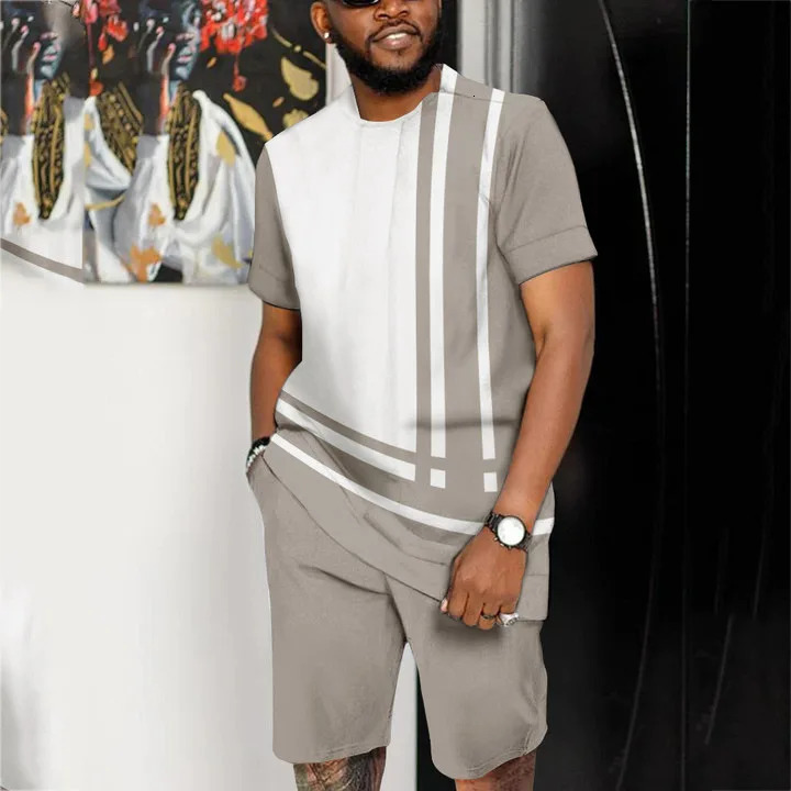 Summer mens fashion 2-piece set mens T-shirt shorts pants set casual short dress oversized retro mens clothing 241024