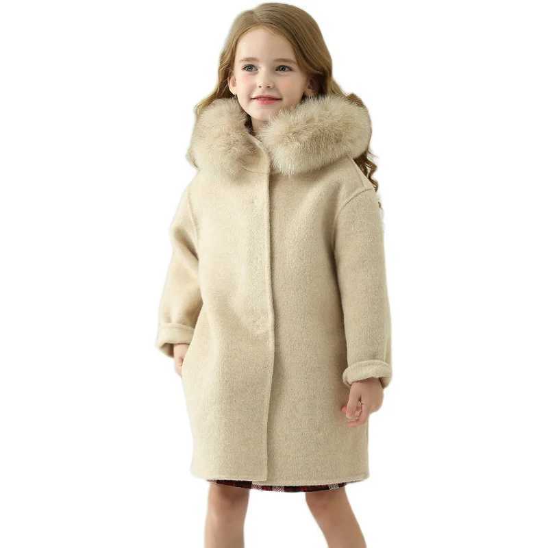 Hooded double-sided cashmere 2022 new winter childrens clothing womens wool coat womens fur coat womens winter clothing W241023