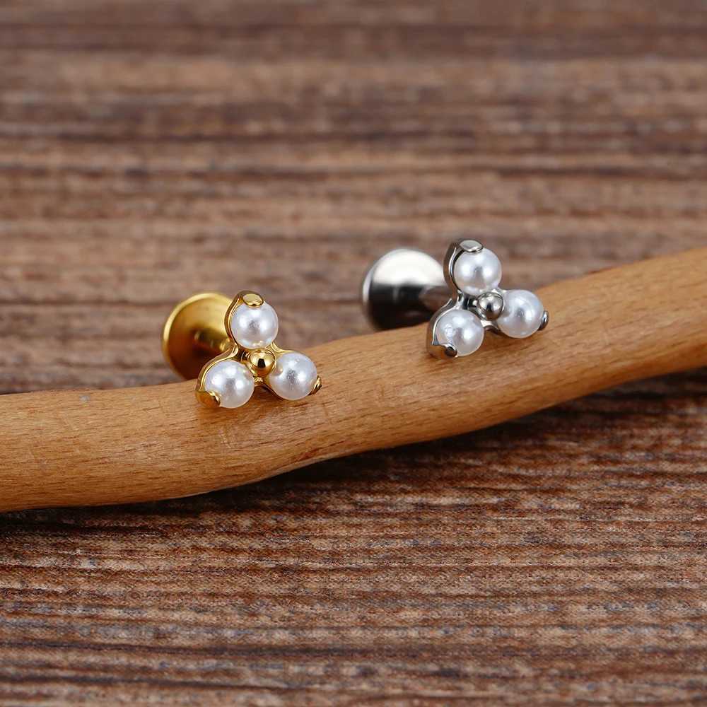 Grand ASTM F136 Titanium 16G Trinity Pearl Earrings Helix Tragus Earrings Three Flower Earrings Lipstick Perforated Jewelry W241023