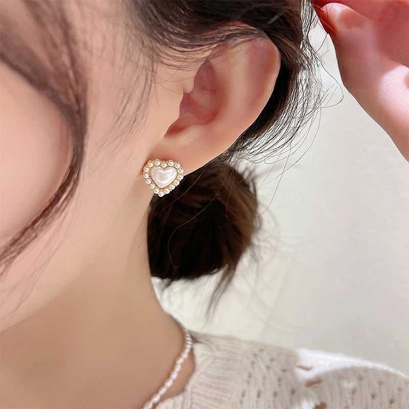 French Romantic Sweet Pearl Heart-shaped Earrings Korea Elegant Simple Accessories Party Exquisite Jewelry For Woman Girls GiftX241023