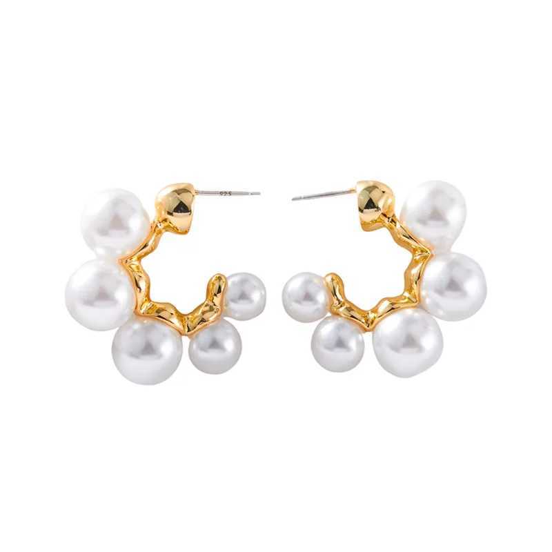 Irregular C-Type Big White Imitation Pearl Stud Earrings for Women Korean Temperament Party Jewelry Accessories Girl GiftX241023