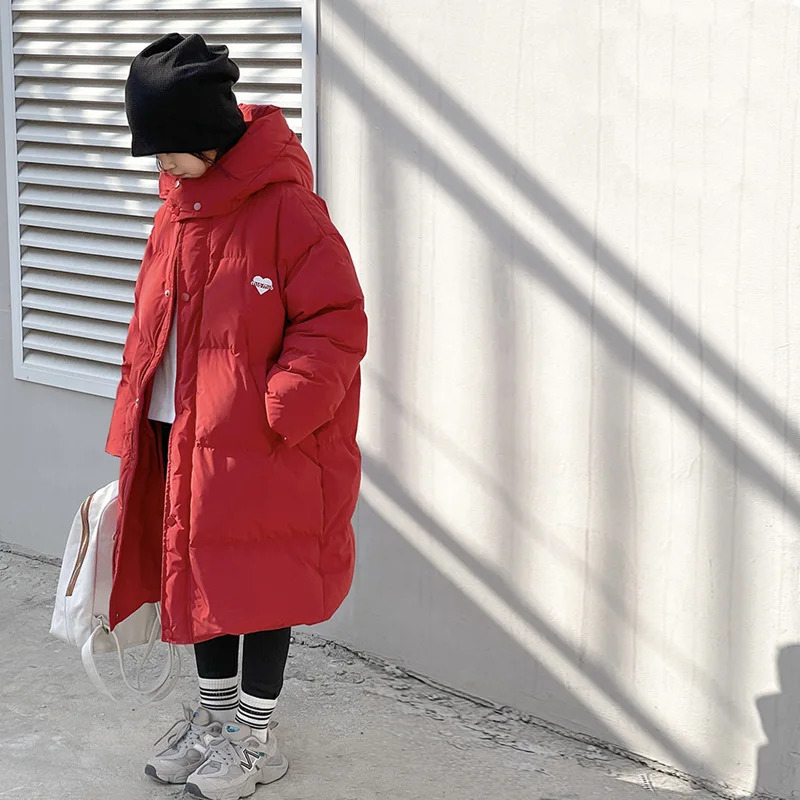 Winter Warm Girls Extra Long Cotton Lined Hoodie Zipper Puff Jacket School Childrens Thick Coat Childrens Clothing Windproof Machine 5-16Yr 241024