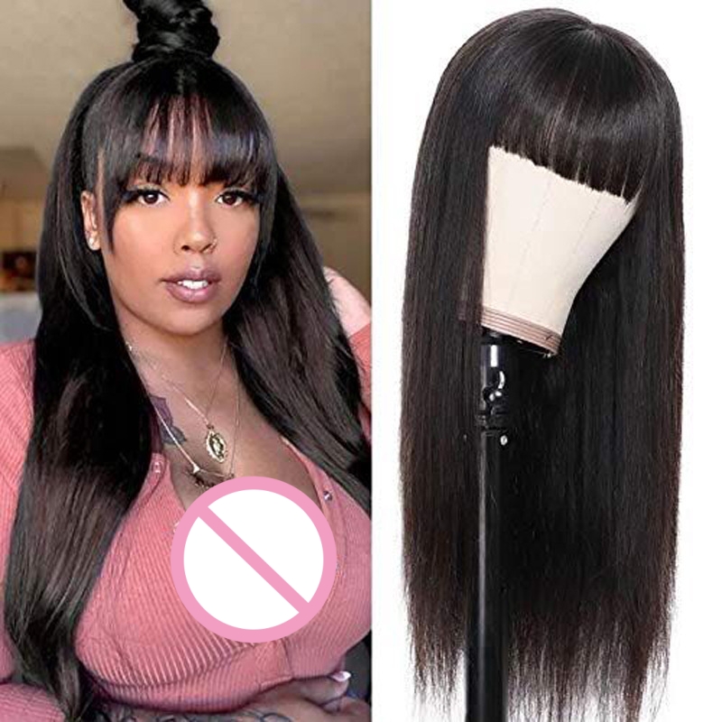 Natural wig Wig for women long straight hair wig with bangs black fashion synthetic